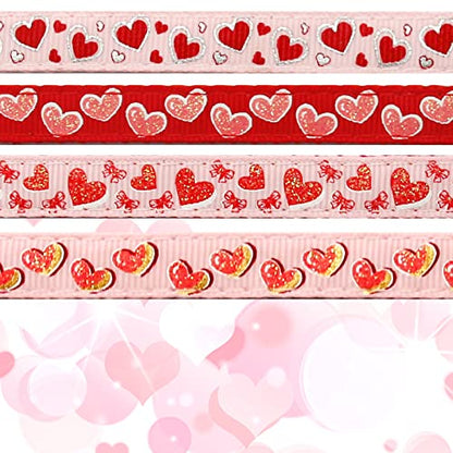 4 Pack Valentines Kitten Collar with Bell Valentines Day Breakaway Kitten Collars with Cute Heart Pattern Adjustable Size Suitable for Kittens - color: Valentine, size: Kitten(Neck:6"-8")
