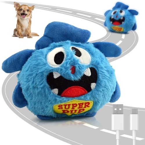 Petbobi Interactive Dog Toys Ball, USB Rechargeable Moving Dog Toy with Barking Sounds, Plush Monster Ball with Washable Cover, 4.9" Pet Toy for Small & Medium Dogs, Christmas & Birthday Gift - color: Blue