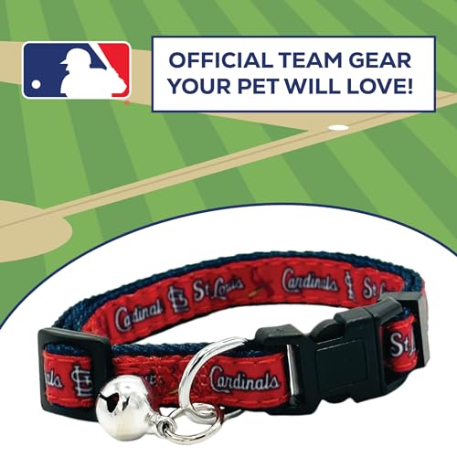 MLB CAT Collar St. Louis Cardinals Satin Cat Collar Baseball Team Collar for Dogs & Cats. A Shiny & Colorful Cat Collar with Ringing Bell Pendant - color: St. Louis Cardinals