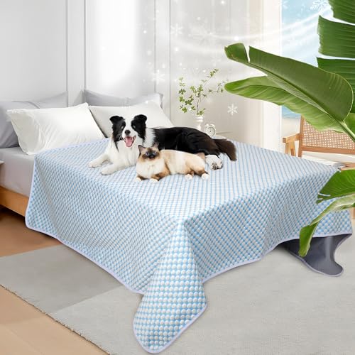 Premium Cooling Blanket for Large Dogs - Breathable Summer Cold Pet Throw Blanket, Q-MAX>0.5, Washable Durable Soft Cooling Cat Mat for Hot Weather, Pearl Blue,50x60 - color: Blue, size: 50x60 Inch