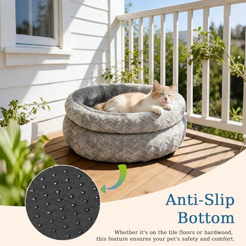 Dual-Layer Donut Cat Bed - Fluffy Round Bed for Small Pets - Ultra-Soft Cat Donut Bed for Cozy Sleep (Grey, 20 * 20 * 5.9 inch / 50 * 50 * 15 cm) - size: 20 * 20 * 5.9 inch / 50 * 50 * 15 cm