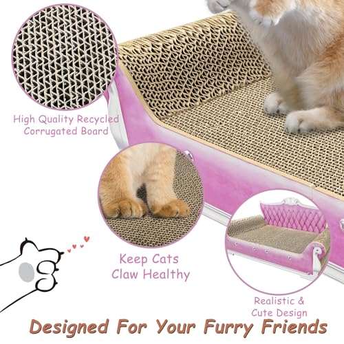 Luxury Cardboard Cat Scratcher Sofa Bed, Couch Shaped Scratching Board with Catnip, Scratcher for Indoor Cats, Large Pink - color: Pink Sofa