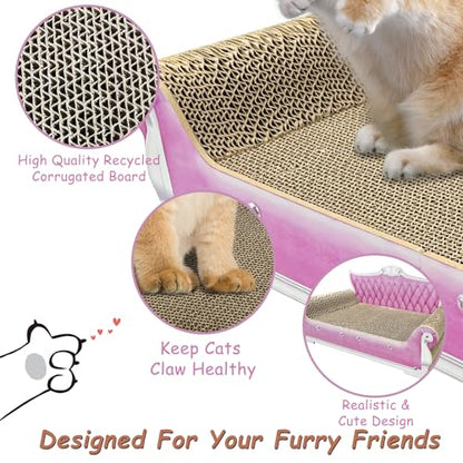 Luxury Cardboard Cat Scratcher Sofa Bed, Couch Shaped Scratching Board with Catnip, Scratcher for Indoor Cats, Large Pink - color: Pink Sofa