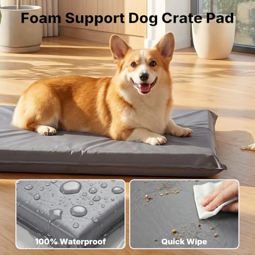 Veehoo Outdoor Waterproof Dog Bed, Water-Resistant Orthopedic Dog Bed for Small Medium Dogs 30 Inch Pet Bed Crate Pad Mattress, Gray