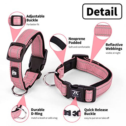 Dog Collar and Leash Set,Reflective Dog Collars with Quick Release Buckle,Adjustable Nylon Pet Collar for Small Medium Large Dogs(Small,Pink) - color: Pink, size: Small