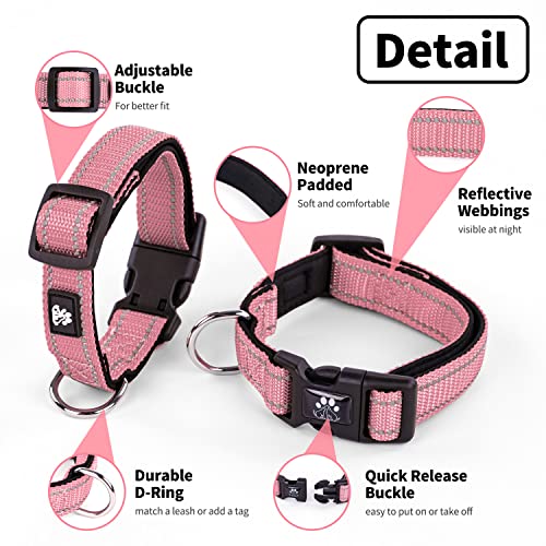 Dog Collar and Leash Set,Reflective Dog Collars with Quick Release Buckle,Adjustable Nylon Pet Collar for Small Medium Large Dogs(Medium,Pink) - color: Pink, size: Medium