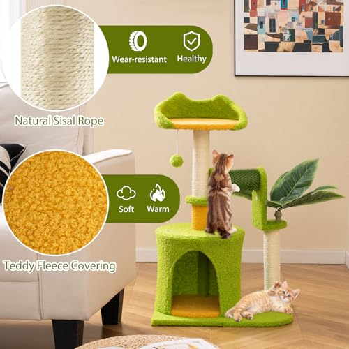 PETSITE Palm Cute Cat Tree, 31 Inches Tall with Sisal Scratching Posts, Condo, Dangling Ball, and Self Groomer, Ideal for Indoor Small & Medium Cats (19 x 13 x 31 inches) - size: 19 x 13 x 31 inches