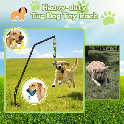 Tether Outdoor Dog Rope Toy with Adjustable Height Spring Pole, 3 Kinds Dog Tug of War Toys for Self Play and Interactive in Park, Yard, Lawn Rope, Suitable for Energetic Dog(45″)