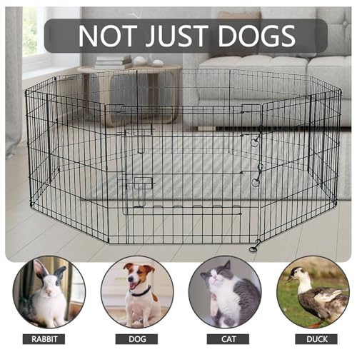 PETIME Foldable Metal Dog Exercise Pen/Pet Puppy Playpen Kennels Yard Fence Indoor/Outdoor 8 Panel 24" W x 36" H with Top Cover and Bottom Pad (Playpen+Bottom+Top Cover, 8 Panels 36" H) - size: 36''H