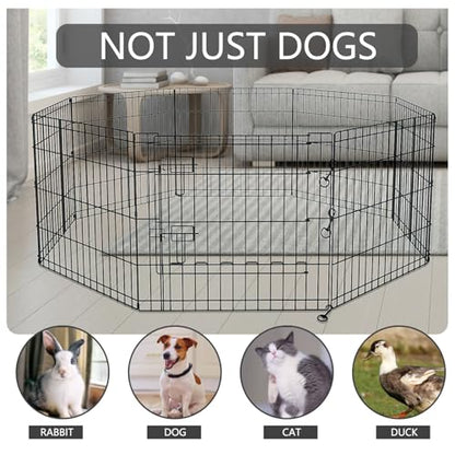 PETIME Foldable Metal Dog Exercise Pen/Pet Puppy Playpen Kennels Yard Fence Indoor/Outdoor 8 Panel 24" W x 36" H with Top Cover and Bottom Pad (Playpen+Bottom+Top Cover, 8 Panels 36" H) - size: 36''H