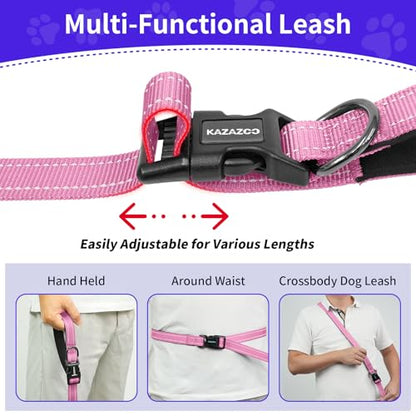 Hands Free Dog Leash by Kazazoo, Adjustable 6-9 FT Waist & Crossbody Leash with Quick Off Buckle, Reflective Stitches for Walking, Jogging,Medium to Large Dogs & Puppies Pink-L - color: Pink, size: L