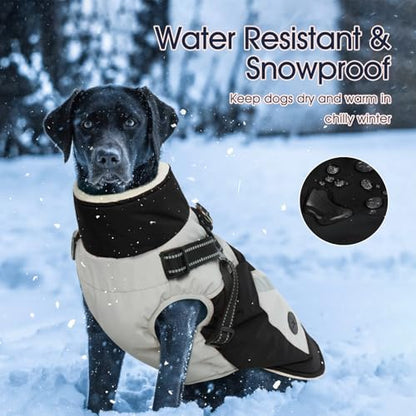 IECOii Dog Coat with Harness Built in - Black, Large - Waterproof Winter Coat, Fleece Lined Snow Jacket for Dogs - color: Black, size: Large(Chest:24.4 in)