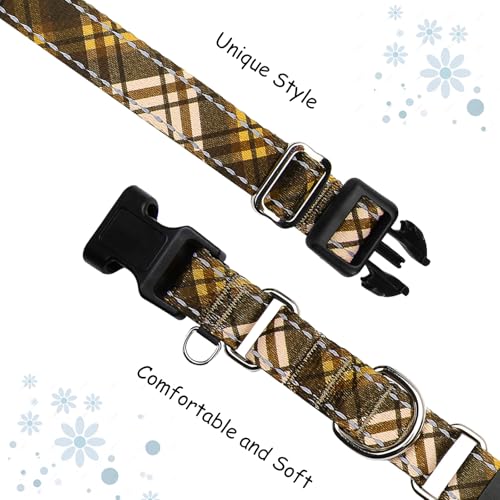 Fall Reflective Martingale Collar for Dogs with Quick Release Buckle Autumn Dog Collars (Brown Plaid, Medium) - color: Brown Plaid, size: Medium