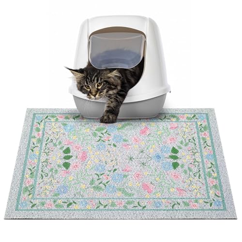 Glittme Cat Litter Mat with Non-Slip Bottom Litter Box Mat 24"X15" Litter Trapping Mat Easy to Clean Washable Cat Food Mat for Kitty,S - color: Blue-pink, size: 24"x15"
