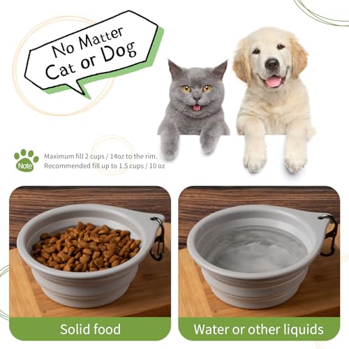 Dog Bowl Pet Travel Collapsible Bowls 2 Pack, Portable Foldable Cats Dogs Water Dish Puppy Bowl for Walking Parking Traveling, Silicone One-Piece Molded Rim No Fall Off or Crack BPA Free - color: Light grey + khaki