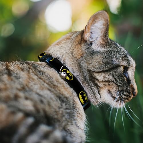Buckle-Down Cat Collar Breakaway Batman Shield Black Yellow 8 to 12 Inches 0.5 Inch Wide, Multicolor (BAC-WBM001-NM)