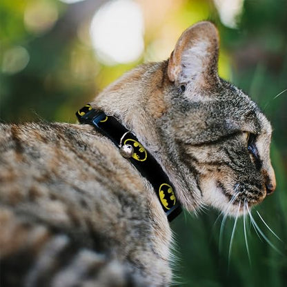 Buckle-Down Cat Collar Breakaway Batman Shield Black Yellow 8 to 12 Inches 0.5 Inch Wide, Multicolor (BAC-WBM001-NM)