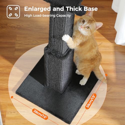 PAWZ Road Large Cat Scratching Post 32” Tall Black Scratching Post for Indoor Cats Adults Ultimate Scratch Post with Woven Sisal, Large Base and Removable Dangling Ball- Black - color: Dark Black