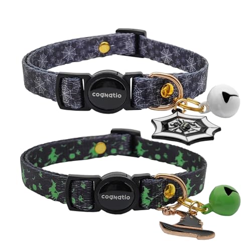 2 Pack Breakaway cat Collars with Bell,Safety Quick Release Pendant Cute Kitten Collar,Adjustable 20-30cm (Halloween3, 20-30cm) - color: Halloween3