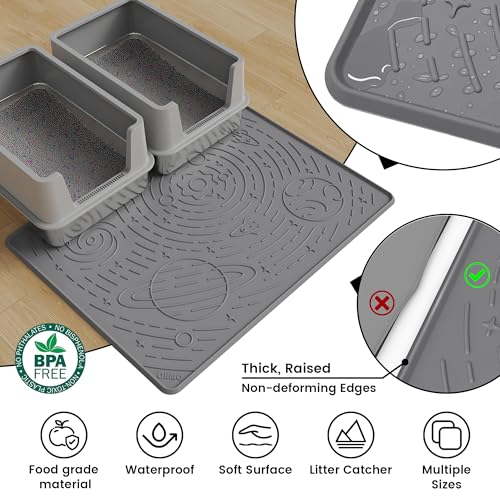 OHMO Cat Mat for Litter Box, Large 31.5x23.6 Dark Grey, High Edge Silicone Scatter Control Waterproof Trapping Mat - color: Dark Grey, size: 31.5"L x 23.6"W