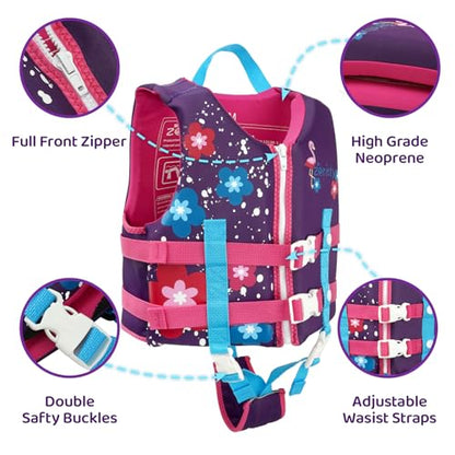 Toddler Swim Vest Neoprene Kids Float Jacket Swimming Aid for Children Girls and Boys 20-30-40-50-60-70-80Lbs with Dual Adjustable Safety Straps - color: Purple, size: XL(Age Recommend 9+ Years)
