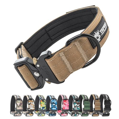 TSPRO Premium Dog Collars Tactical Dog Collar with Patch and Heavy Duty Quick-Release Metal Buckle Durable Thick and Adjustable for Medium to Large Dogs (Khaki M) - color: Basic Khaki, size: Patch-Equipped M (15"-18" Adjustable)