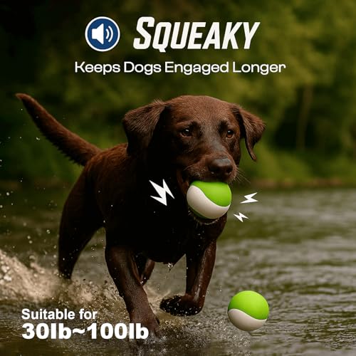 Squeaky Dog Toy – Durable Rubber Dog Ball for Medium & Large Dogs, Tough Interactive Fetch Toy for Chewers, Outdoor Training & Play Ball, Floating Water Play Gift.Green White - color: Green white