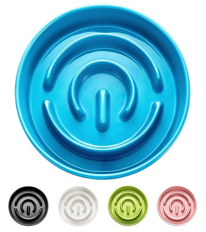 Ceramic Slow Feeder Dog Bowls, 2.0 Cups Slow Feeder for Medium Dogs, Puzzle Maze Bowl to Slow Down Eating, 30oz, 8in, Blue - color: Blue, size: 8 Inches