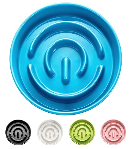 Ceramic Slow Feeder Dog Bowls, 2.0 Cups Slow Feeder for Medium Dogs, Puzzle Maze Bowl to Slow Down Eating, 30oz, 8in, Blue - color: Blue, size: 8 Inches