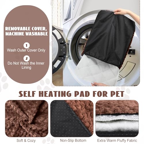 Drydiet 4 Pcs Self Heating Cat Pad Self Warming Cat Bed Dog Heating Pad Washable Thermal Pet Mat for Indoor Outdoor Pet 16 x 20 Inch Removable Non Slip(Coffee) - color: coffee