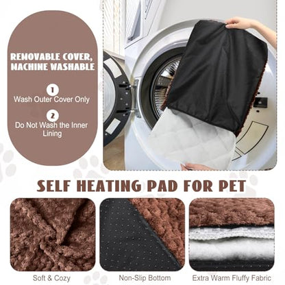 Drydiet 4 Pcs Self Heating Cat Pad Self Warming Cat Bed Dog Heating Pad Washable Thermal Pet Mat for Indoor Outdoor Pet 16 x 20 Inch Removable Non Slip(Coffee) - color: coffee
