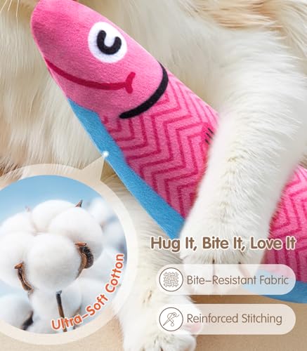 PetBusy Cat Toys with[5000mg A+Natural Catnip &Silvervine] [Baby Grade] Interactive Soft Chew Kicker Cat Toys for Indoor Cats & Kittens, [Crinkle &Bell] Fish Sound Toy, Drives Bored Cat Crazy with Fun - color: Blue+Pink