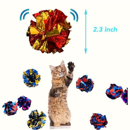 Cat Toys 20 Packs Interactive Crinkle Ball, 2.3 Inch Bright Colors Cat Ball Toys to Attract and Engage Cats, Promote a Healthy Lifestyle for All Breed Sizes Cats - size: 20 Packs