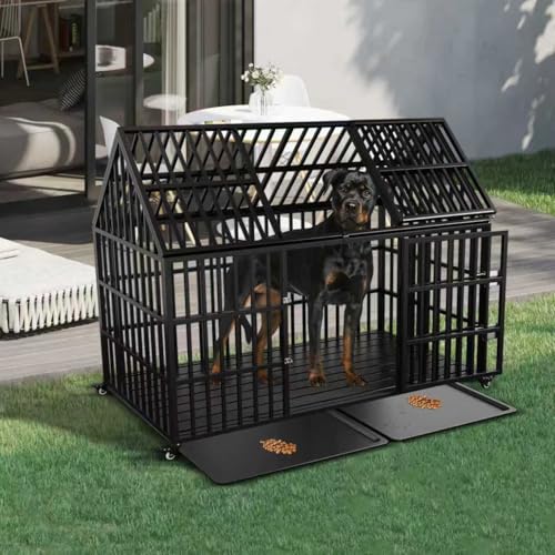 58 inch Heavy Duty Indestructible Dog Crate, New Upgraded Reinforced for Large Dogs,XXL Dog Crate for High Anxiety Dogs/Max Load Capacity 250lbs/Double Door with Wheels - size: 58''