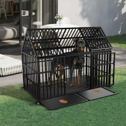 58 inch Heavy Duty Indestructible Dog Crate, New Upgraded Reinforced for Large Dogs,XXL Dog Crate for High Anxiety Dogs/Max Load Capacity 250lbs/Double Door with Wheels - size: 58''