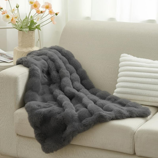 Leximan Cozy Faux Fur Throw Blanket for Couch, Reversible Plush Fluffy Decorative Bubble Throw for Sofa and Living Room, Soft Lap Blanket for Bed, Dog & Cat (Dark Grey, 30''x40'') - color: Dark Grey, size: 30''x40''