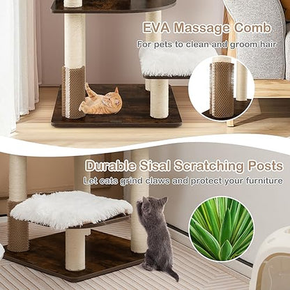 PETSITE Tall Cat Tree for Indoor Cats, 71 Inches Multi-Level Modern Cat Tower with Plush Perch, Cozy Condo, Platforms, Sisal Scratching Posts, EVA Massage Comb & Removable Cushions (Brown) - color: Brown