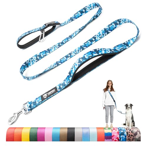 TSPRO Tactical Hands Free Dog Leash, Heavy Duty Adjustable with Padded Handle & Metal Safety Clasp for Walking Running Hiking Training, Medium & Large Dogs (Camo Blue 25) - color: Camo Blue 25, size: for Medium to Large Dogs