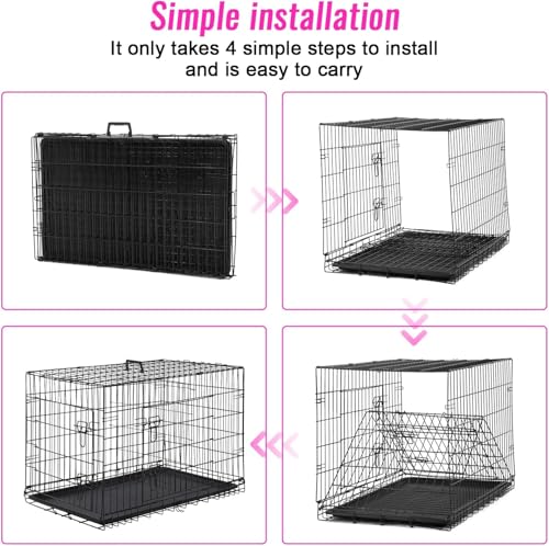 48 Inch Dog Crates for Large Dogs Folding Dog Cage Metal Wire Crates Portable Pet Kennels Outdoor and Indoor Pet Dog Cage Crate with Double-Door, Divider Panel, Removable Tray, Black