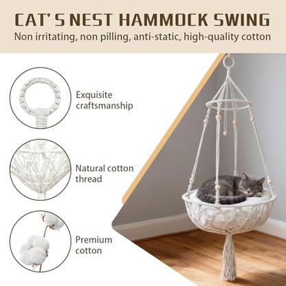 Cat Hammock Cat Window Perch, Bohemian-Style Hanging Basket Swing, Soft Pet Bed Cushion, Comfortable Window Kitty Bed, Perfect for Cats to Sunbathe, Take Naps, and Gaze Into the Distance 40*120CM