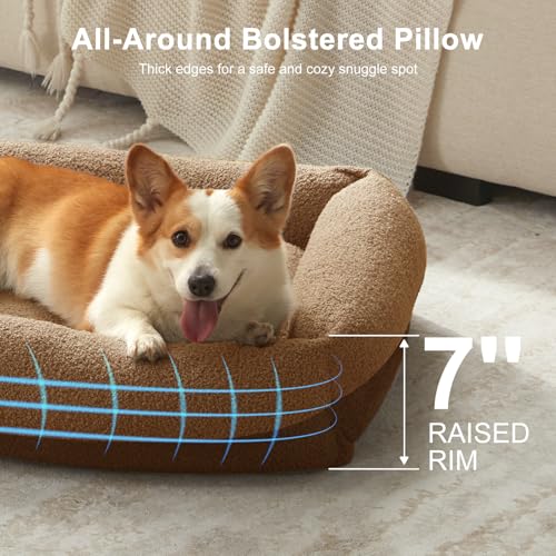 Washable Dog Bed Medium Size Dogs, Rectangle Comfy Fluffy Small Dog Bed, Removable Zipper Cover Machine Wash, Orthopedic Bed Durable Pet Cuddler with Anti-Slip Bottom, 25x21x7 in, Brown - color: Brown, size: M(25''x21''x7'')
