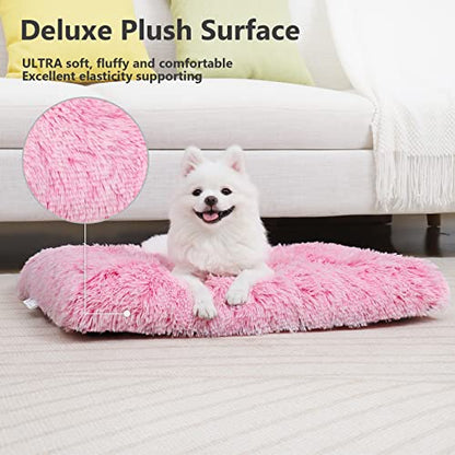 Vonabem Small Dog Bed Crate Pad, Pink Washable Puppy Beds, Plush Soft Dogs Kennel Pads 24 inch, Cute Cats Mat Anti Slip, Puppy Mats for Sleeping - color: Pink, size: 24.0"L x 18.0"W x 2.0"Th