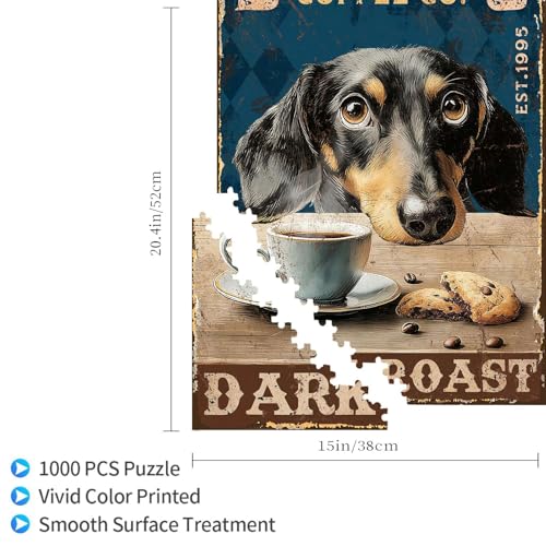 1000 Pieces Jigsaw Puzzles for Adults, Black Dog Coffee Co. Dark Roast Dachshund Art Puzzle, Stress Relief Concentration Training Brain Teaser Puzzle 29.5x19.7 Inch - color: Wooden Puzzle4, size: 1000 Piece pcs