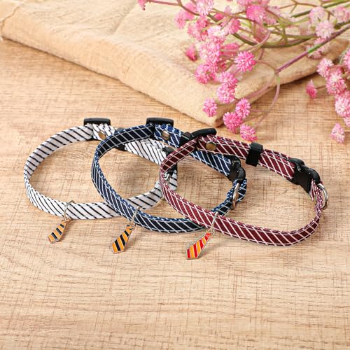 3 Pcs Kitten Collar, Stripes Cat Collars Breakaway Kitten Collar Adjustable 7.8-11.8 in Cat Collars Sets Quick Release with Small Neckties for Girl Boy Cats Classic Cotton Stripe