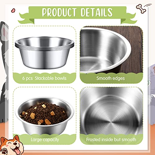 Yahenda 6 Pcs Stainless Steel Metal Dog Bowls Bulk Replacement Basic Thickened Pet Bowls for Small Medium Large Dogs, Dishwasher Safe(6.9 Inch) - size: 6.9 Inch