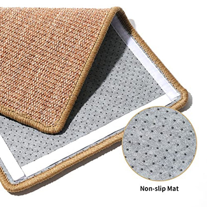 FUKUMARU Cat Scratcher Mat, 23.6 X 15.7 Inch Natural Sisal Cat Scratch Mats, Horizontal Cat Floor Scratching Pad Rug with Sticky Tapes, Protect Couch and Carpets - color: Brown-23.6 x 15.7 Inch
