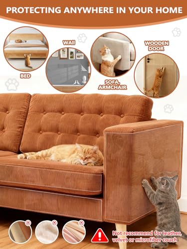 Extra Thick Clear Anti Cat Scratch Furniture Protector 17" x 197"：ZQVCNF Self-Adhesive Couch & Door Tape from Cat Claws - Covers Walls, Bed Corners | Stops Cat & Dog Scratching Damage