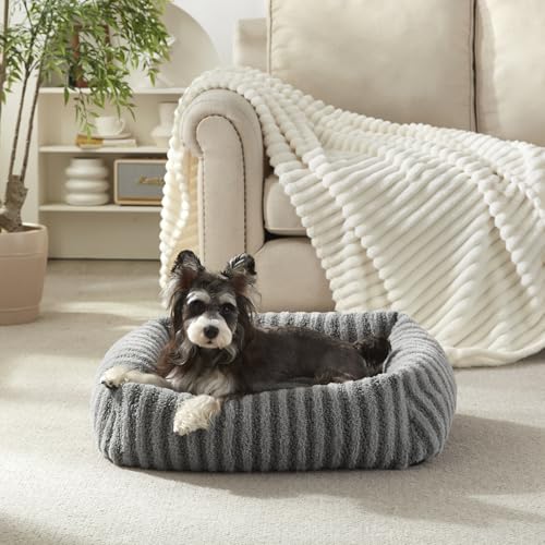 MIXJOY Medium Dog Beds for Medium Sized Dog, Calming Warming Pet Beds, Washable Dogs Bed with Removable Cover, Rectangle Pet Bed with Non-Slip Bottom, 25"x21"x7", Grey - color: Grey, size: S Plus(25"Lx21"Wx7"Th)