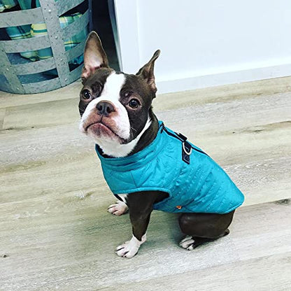 Gooby Puffer Vest - Turquoise, Small - Ultra Thin Zip Up Wind Breaker Leash - Water Resistant Dog Sweater Coat - Boy or Medium Dogs - color: Turquoise, size: Small chest (15")