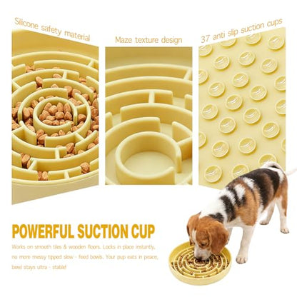 Silicone Slow Feeder Dog Bowls, with Non-Slip Suction Cups, Anti-Choking, Puppy Puzzle Bowl, Slows Down Eating Speed, Relieves Anxiety, Suitable for S&M Sized Dogs and Cats(Yellow - color: Yellow